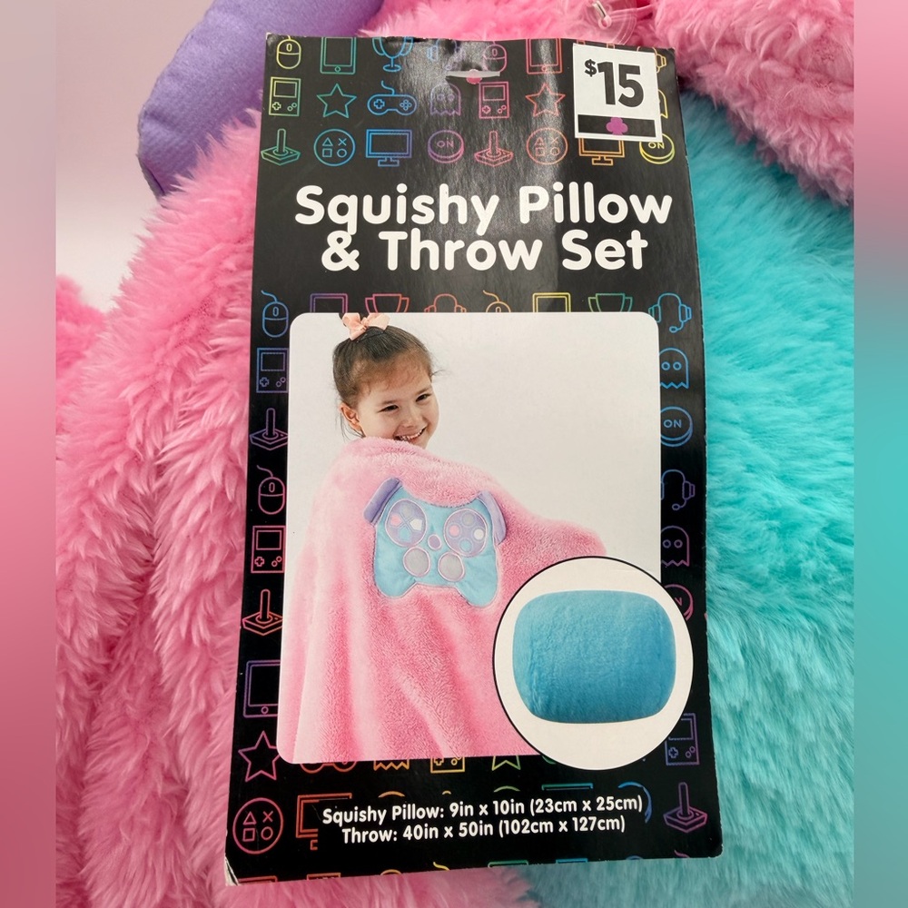 Kids Pink and Blue Squishy Pillow & Throw Set
